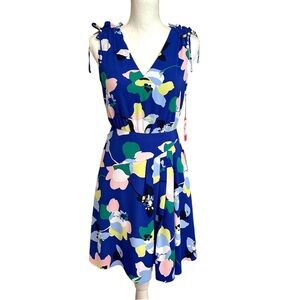 Vince Camuto Blue Floral V Neck Sleeveless Fit & Flare Dress Size 2 Nordstrom